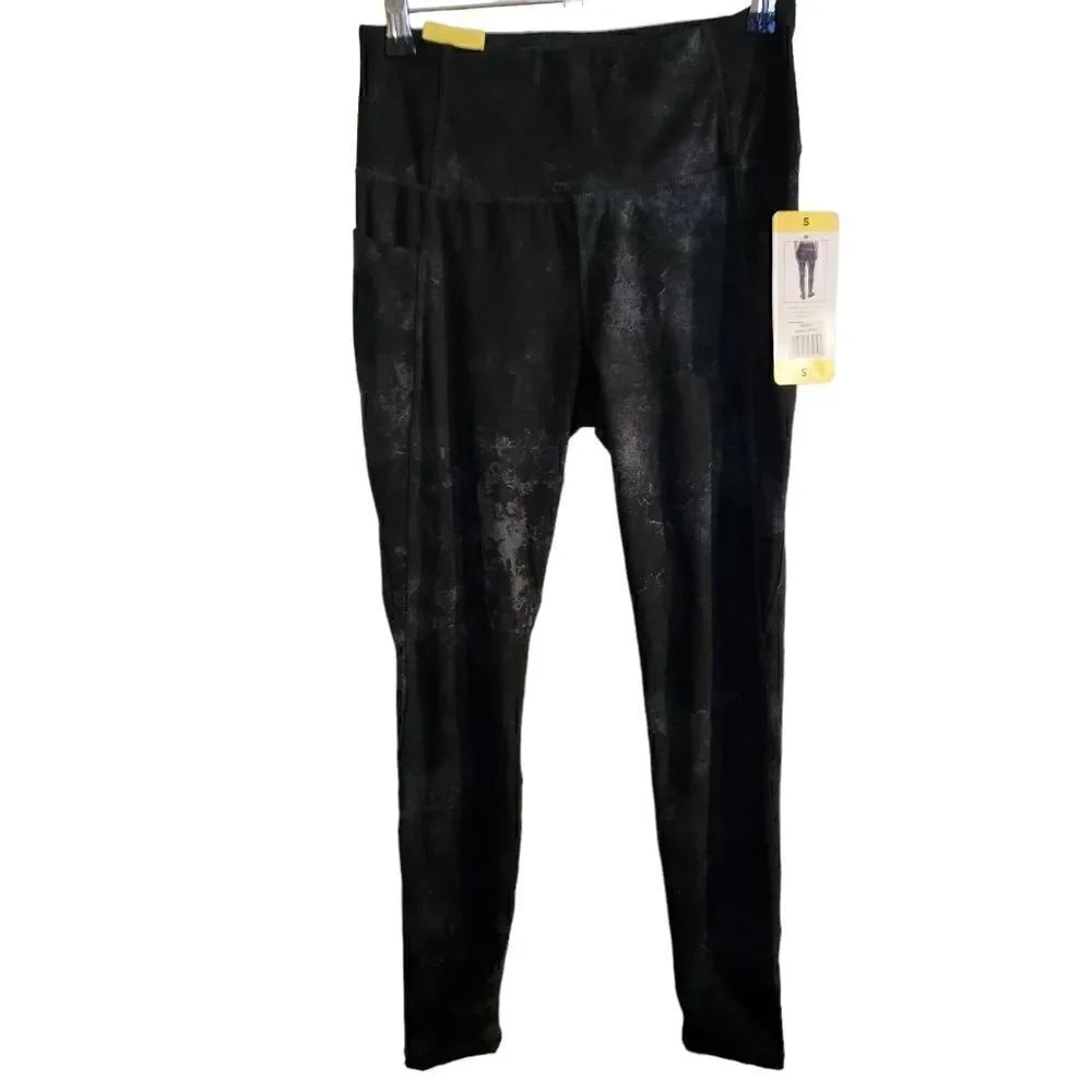 Danskin Interlock Leggings Marble Print Double Media Pockets Size Small